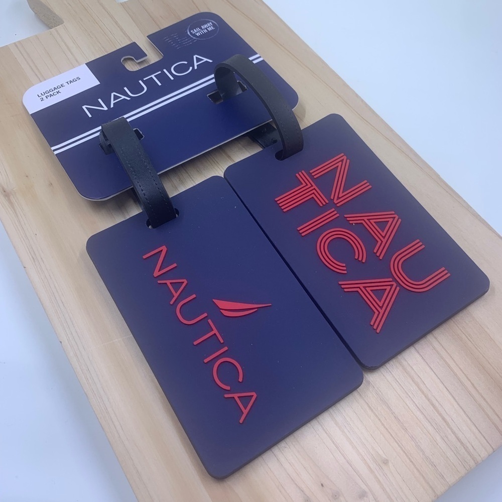 NAUTICA Blue & Red Jumbo Luggage I.D. Tags With Buckle Closure Set Of 2